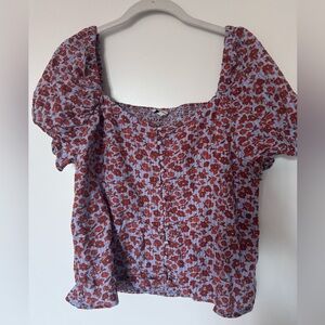 Madewell Floral Puff Sleeve Button Top